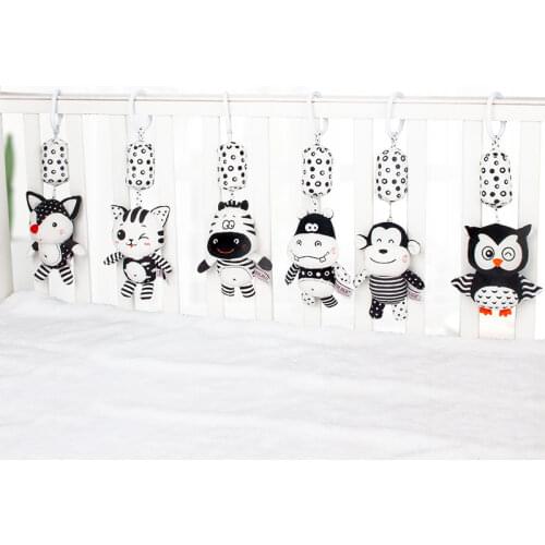 Newborn Stroller Black And White Wind Chime Bells Soft Plush Rattle Toy Crib Hanging Bell Car Seat Travel Educational Toy Gift