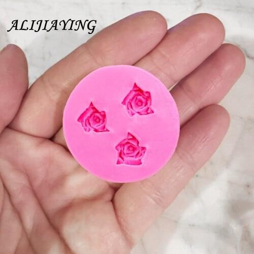 Mini 3 hole rose Sugarcraft silicone mold flower fondant mould Wedding cake decorating tools chocolate mold D0157