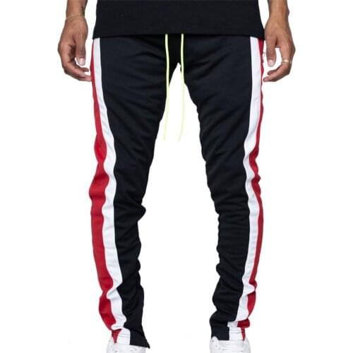Men Casual Pants Plus Size Drawstring Contrast Color Skinny Zipper Pockets Pants Sweatpants Bottoms Trousers Jogging