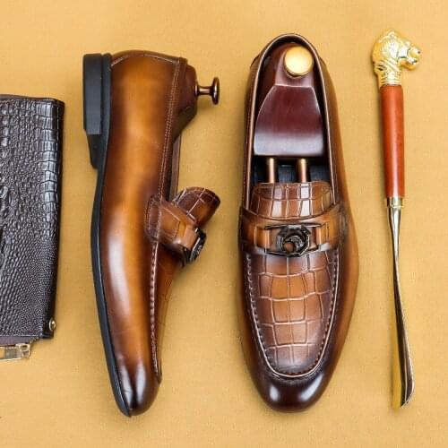 2021 Handmade Luxury Crocodile Pattern Shoes Wedding Party Oxford Shoes For Men Genuine Leather Mens Office Dress Shoes