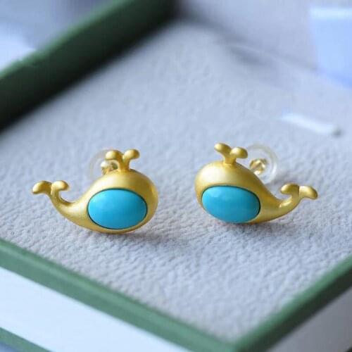 Super Cute Sleeping Beauty Little Dolphin Stud Earrings S925 Sterling Silver Fashion Simple Trend Elegant Female Gold Cute Earri
