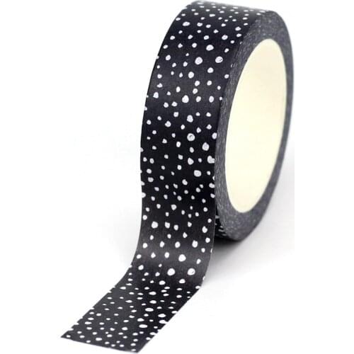NEW 1PC Decorative Cute White Dots on Black Washi Tapes DIY Bullet Journal Adhesive Masking Tape Kawaii Stationery Supplies