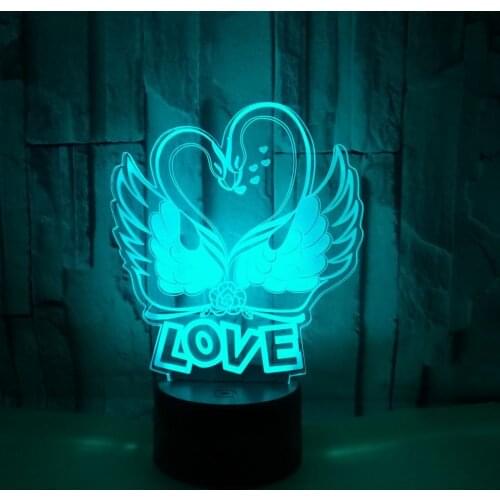 New Swan Love 3d Lamp Remote touch USB and battery power supply Led Night Light Novelty Luminaria Led Usb Led Light