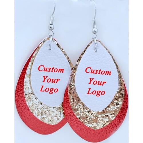 New!! Stock Customize Kansas City Chiefs Football Fans Faux Leather Earrings Red and Black Buffalo Plaid Teardrop Earrings