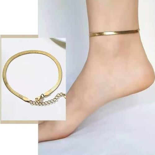New Arriva Women Stainless Steel Plated Silver Gold Waterproof Flat Snake Chain Anklet Barefoot Leg Jewelry Adjustable Wholesale
