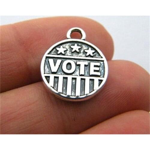 BULK 30pcs Antique Silver Plated Vote Charms Election Year Pendant DIY USA Jewelry Accessory 15*18mm 1.5g