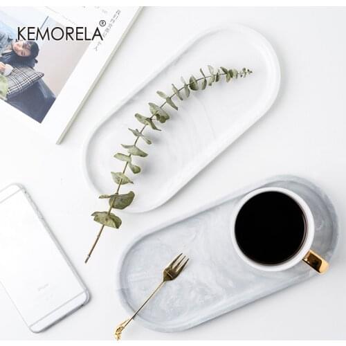 White Marble Ceramics Storage Tray Oval Ellipse Fruit Tray Decorative Plate Jewelry Food Dessert Storage Dish Decoration