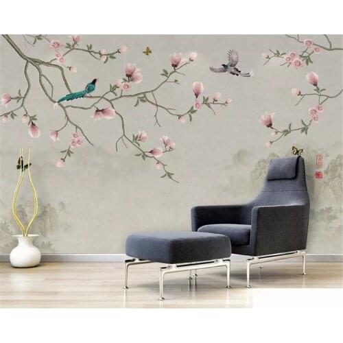 Beibehang Custom fashion stereo 3d wallpaper new Chinese simple hand-painted magnolia bird TV background wall papers home decor