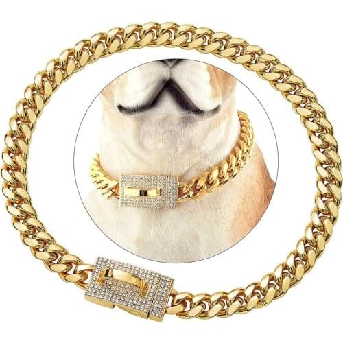Strong Metal Dog Chain Stainless Steel Pet Training Choke Collar For Large Dogs Pitbull Bulldog Gold Jewelry Accessories