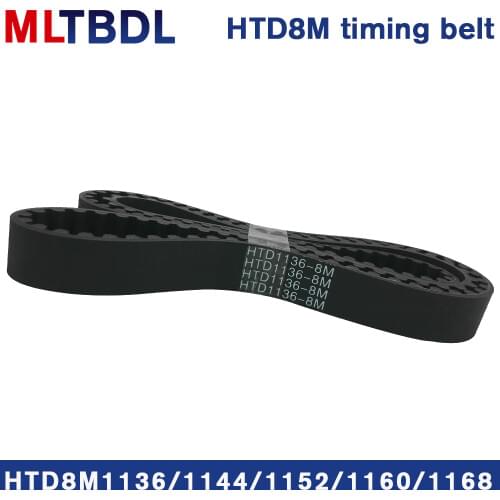 Rubber synchronous belt HTD8M1136 1144 1152 1160 1168 pitch=8mm arc tooth industrial transmission toothed belt width15/20/30/40