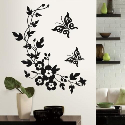 Removable Vinyl 3d Wall Sticker Mural Decal Art - Flowers and Vine butterfly Wall Poster toilet living Room decals
