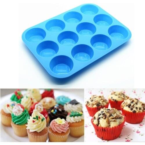 Muffin Cup 12 Cavity Silicone Mold Non Stick Pudding Tray Round Soap Cookies Cupcake Bakeware Pan Bakeware Baking Tools