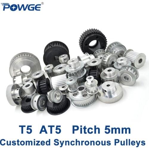POWGE Trapezoid T5 AT5 Synchronous Pulley Pitch 5mm Gear wheel Manufacture Customizing all kinds of Metric T5 AT5 Timing pulley