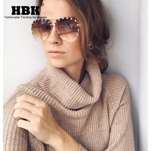 HBK 2021 New Fashion Ladies Pilot Metal Rivet Sunglasses Women Men Black Lens Round Sun Glasses Traveling Eyewear Oculos UV400