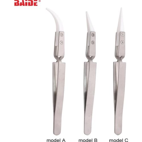 Precision Ceramic Tweezers Stainless Steel Tweezer Reverse Heat Resistant Cross Lock DIY Electronic Cigarette Tools 300pcs/lot