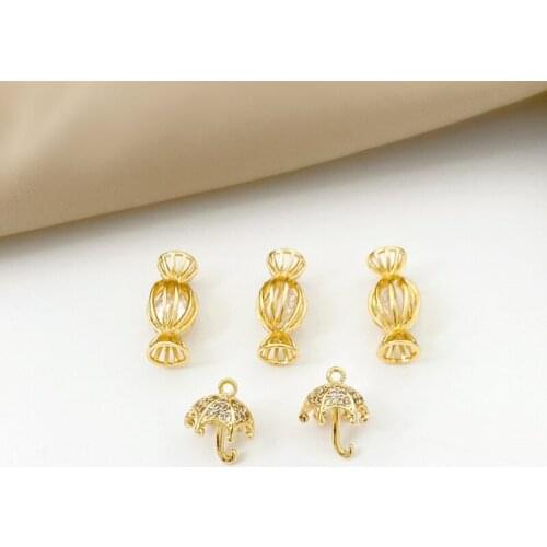 18K gold-covered three-dimensional candy zircon umbrella pendant DIY earring pendant accessory material