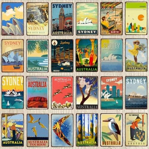 Tourist City Australia Metal Tin Sign Travel Souvenir Wall Bar Art Restaurant Home Decor