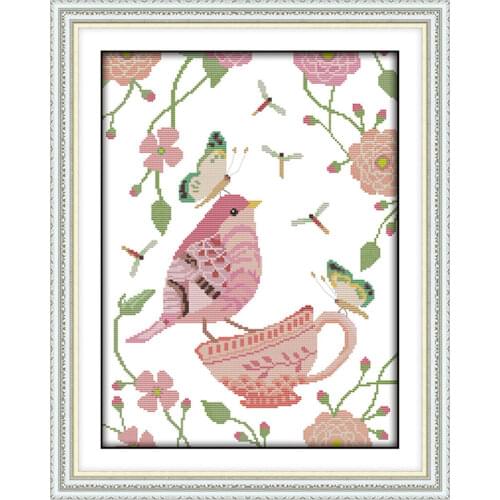 Birds' twitterandfragrance of flowerscross stitch kit aida14ct 11ctcount printedcanvas stitches embroideryDIYhandmade needlework