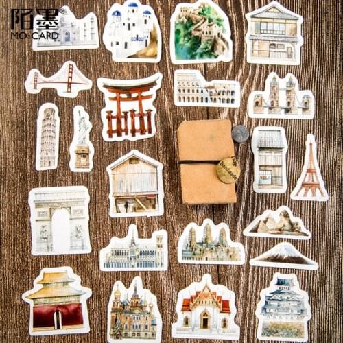45pcs /Box World Famous Buildings Decorative Stickers Album Hand Account Decoration