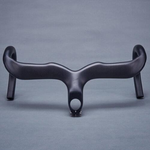 Full Carbon Fiber Bike Aero Handlebar Racing Drop Bar Road Bicycle Integrated Handlebar With Stem Steerer Tube Diameter 28.6mm