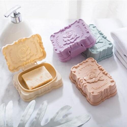 Waterproof Bathroom Accessories Soap Organizer Soap Box With Lid European Style Travel Soap Cover Plastic 1PC Rose Carved