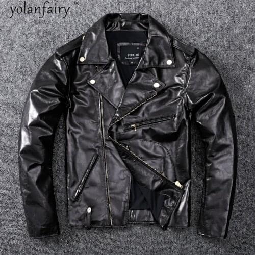 High Quality Mens Sheepskin Coat Genuine Leather Jacket Man Vintage Biker Jacket for Men Style Spring 2021 Veste Homme Pph4418