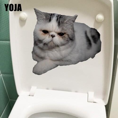 YOJA 21.7X20.3CM Cute Pet Naughty Cat Baby Room Decor Home Wall Sticker Funny Animal Toilet Decal T1-2261