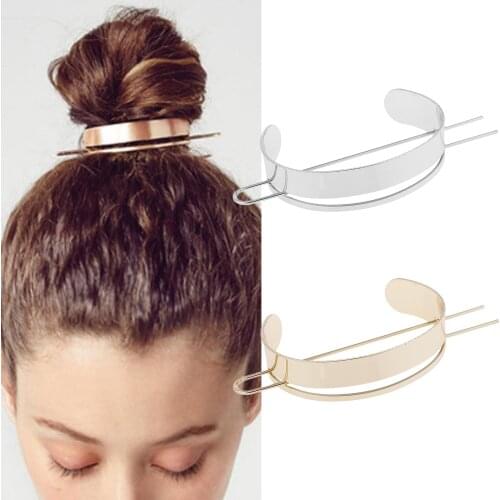 Womens Milimalist Hair Cuff Bun Cage Hair Pin Clips Oval Metal Hair Slide Clip with Hair Stick