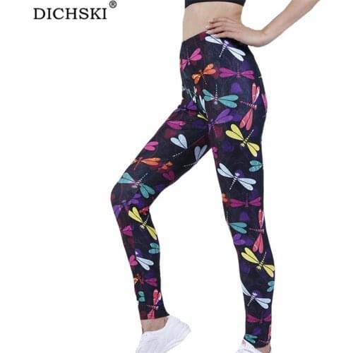 DICHSKI Women Gym Yoga Pants Sports Clothes Stretchy High Waist Athletic Exercise Fitness Leggings Color Dragonfly Activewear