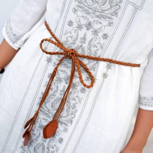 Women Hand-knitted Thin Belt Dress Accessories Decorative Belt Fashion Leaf Decoration Dress
