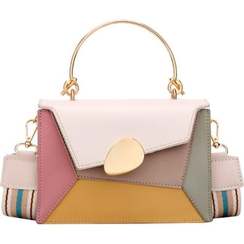 2021 Chain Handbags with Metal Handle Shoulder Simple Bag Small Totes Contrast Color Pu Leather Crossbody Bags for Women