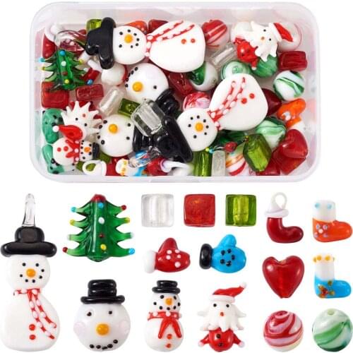 55pcs/box Handmade Lampwork Beads Charms Christmas Tree Glove Boot Snowman Loose Beads For DIY Bracelet Jewelry Gifts Making