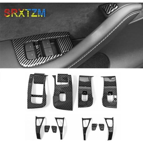 Car Window Lifter Switch Buttons Panel Decorative Frame Cover Trim Sticker For Tesla Model 3 Car Accessories Interior
