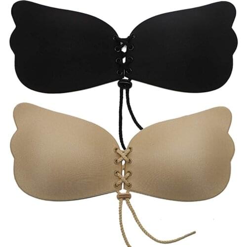 Women Invisible Black Bra Super Push Up Seamless Self-Adhesive Sticky Wedding Party Front Strapless Plus Size A B C D Bralette