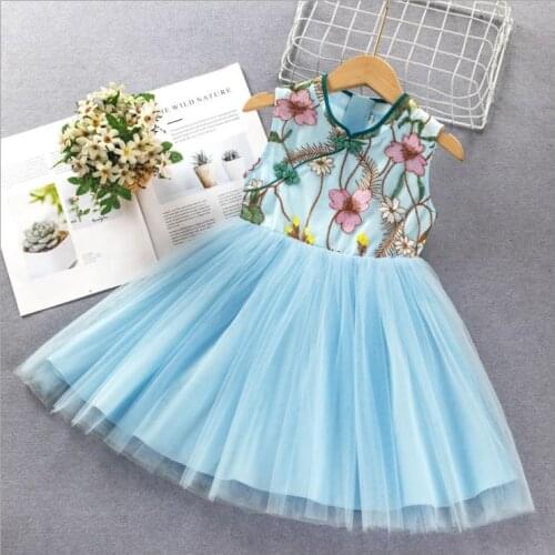 Childrens European and American wear 2021 summer new style Sleeveless collar Fashionable flower embroidery baby girl dresses