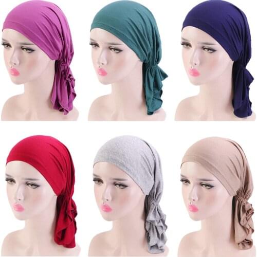 Women Solid Color Hat Cancer Chemo Cap Muslim Stretch Beanie Bonnet Inner Caps Skullies Hair Loss Cover Head Scarf Wrap