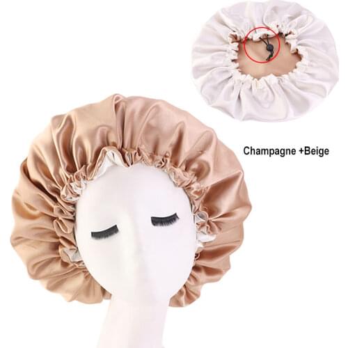 Reversible Satin Bonnet Hair Caps Double Layer Adjust Sleep Night Cap Head Cover Hat For Curly Springy Hair Styling Accessories