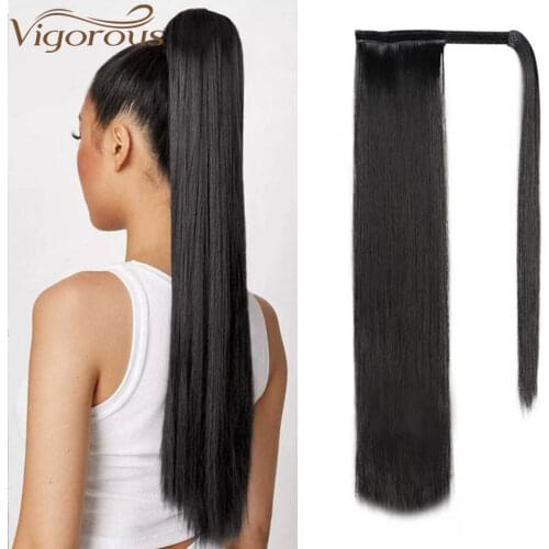 Vigorous Synthetic Long Straight Wrap Around Clip In Ponytail Hair Extension Heat Resistant Synthetic Pony Tail Fake Hair