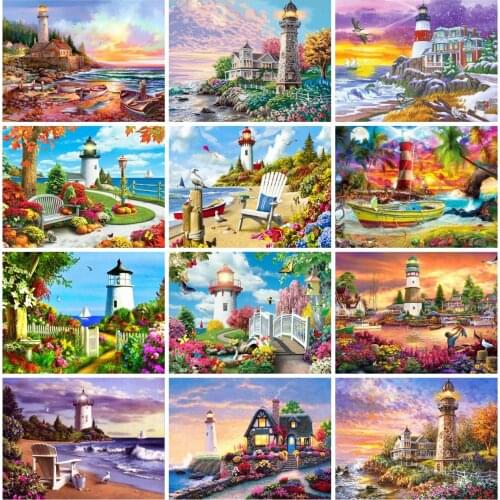 EverShine Diamond Painting House Cross Stitch New Arrivals Diamodn Embroidery Lighthouse Cross Stitch Rhinestones Art Home Decor