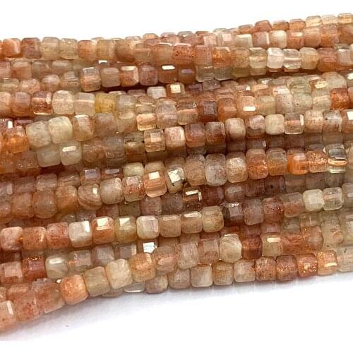 Veemake Gold Sunstone Natural Stones Gemstones DIY Necklace Bracelets Earrings Edge Cube Faceted Beads For Jewelry Making 07178