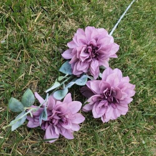JAROWN Artificial 3heads Luxury Dahlia Flower Silk Fake Flowers Wedding Decoration Mariage Flores Artificiales Fleur Home Decor