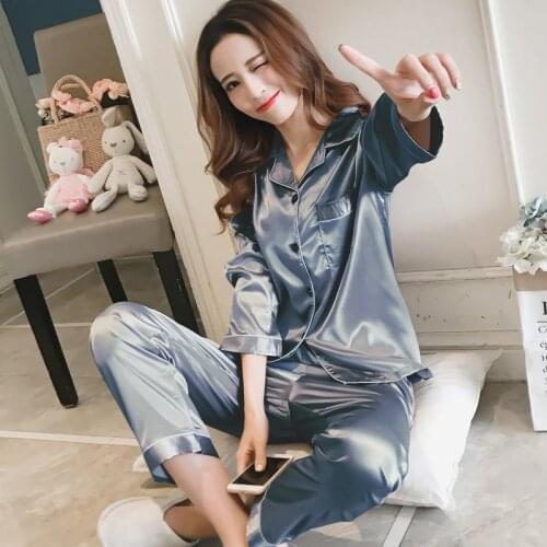 Pink Womens 7 Pieces Pajamas Sets Faux Silk Striped Pyjama Women Sleepwear Sets Spring Summer Autumn Homewear