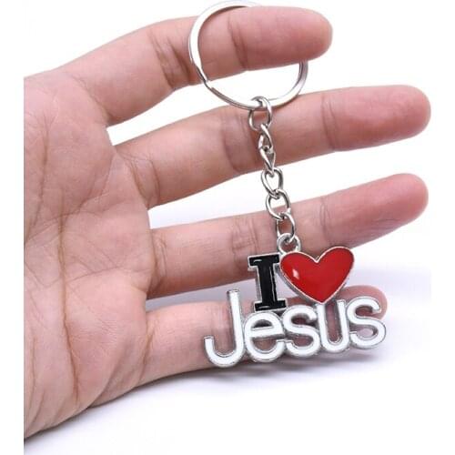 Letter I love Jesus Pendant Key Ring Religious Christian Keychain Car Bag Trinkets Accessories Jewelry Gift for Men Women