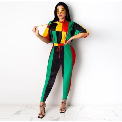 TNNAOFF Patchwork Striped 2 Piece Hooded Tracksuits Women Set short Sleeve T Shirt Sexy Sweatpants Streetwear Club Matching Sets