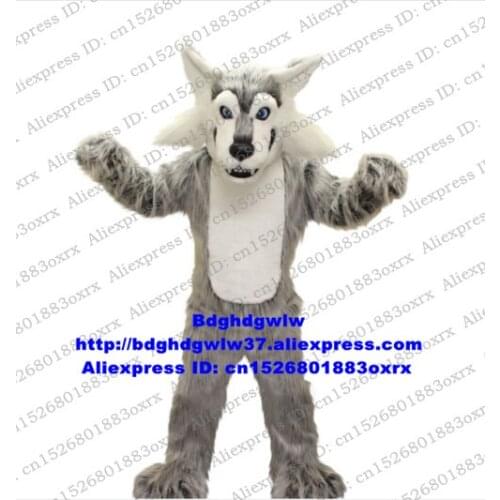 Long Fur Grey Wolf Coyote Mascot Costume Adult Cartoon Character Outfit Suit Commercial Strip Drive Club Activities zx2894