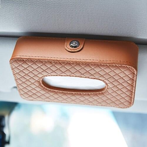 Microfiber leather car sun visor tissue box holder hanging pater towel case plaid napkin storage bag universal size organizer