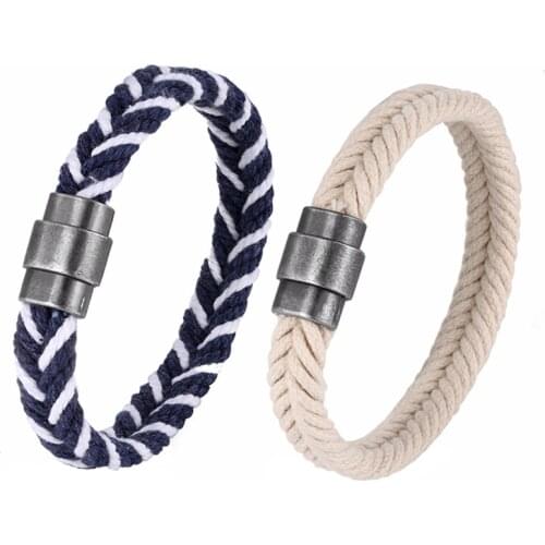 MKENDN Vintage Charm Cotton Rope Wrap Woven Men Bracelets Women Magnetic clasp Wristbands Bracelet Handmade Jewelry