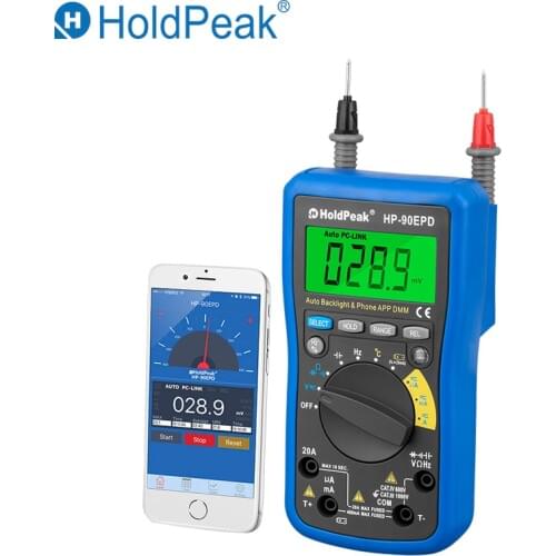 Mobile APP HoldPeak HP-90EPD Auto range multimeter true rms AC DC Voltage Current ResistanceCapacitance Frequency Back light
