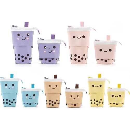 Milk Tea Pattern Pen Pencil Bag School Office Supply Stationery Kid Gifts Canvas Vertical Zipper Pen Storage Bag