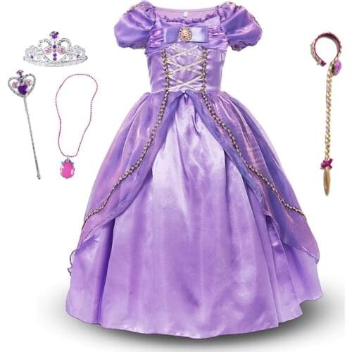Rapunzel Princess Cosplay Dress for Girl Kid Short Sleeve Princess Dress Up Teenage Halloween Party Dresses Baby Tangled Costume
